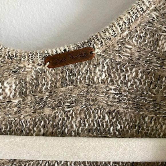 FREE  People Speckled Oversized Open Cardigan Sweater Taupe Size L - Picture 4 of 12
